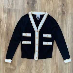 Edward Achour Paris Black Gold Button Old Money Cardigan Sweater Women's US 2-4